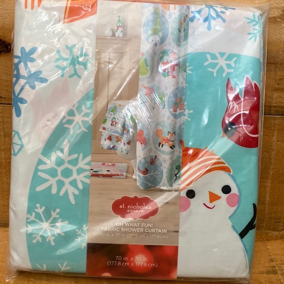 Oh What Fun! Fabric Winter Themed Shower Curtain NWT - Picture 1 of 4